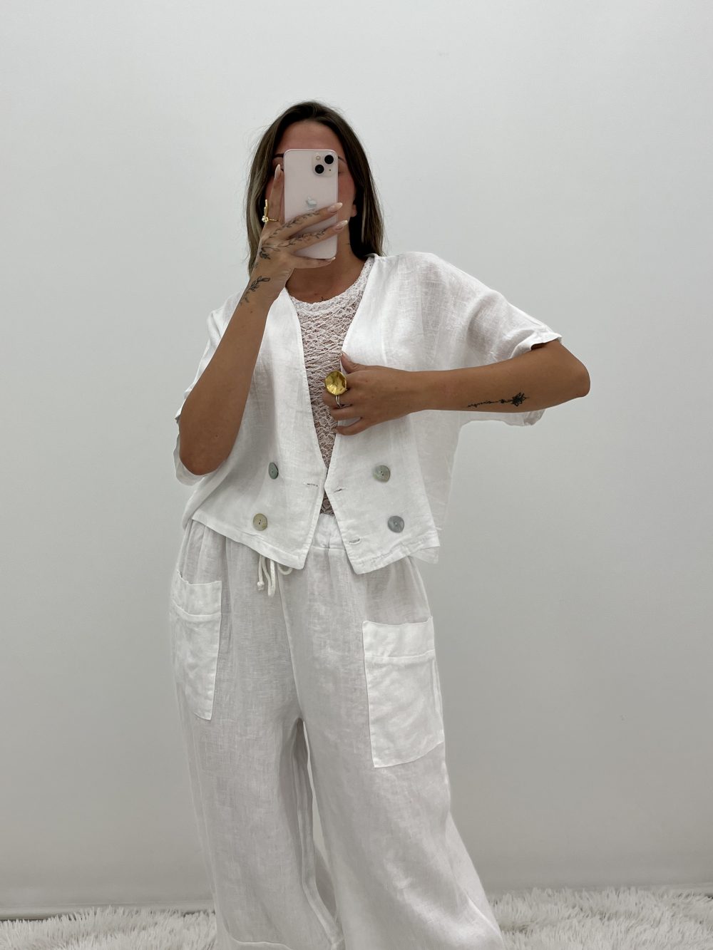 CHAQUETA LINO BOTONES BLANCO - Imagen 2