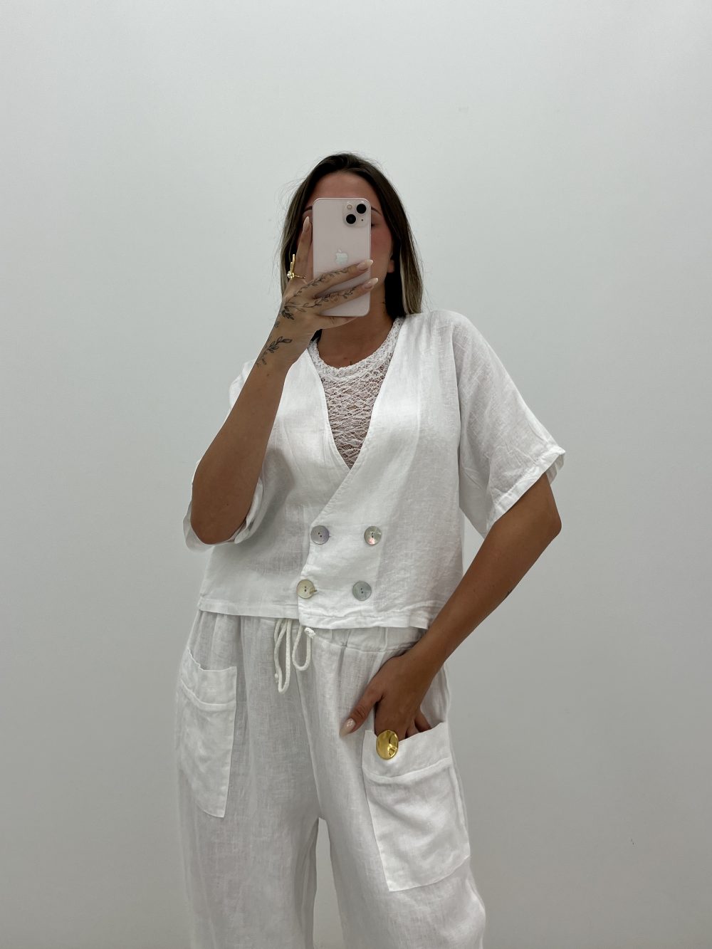CHAQUETA LINO BOTONES BLANCO