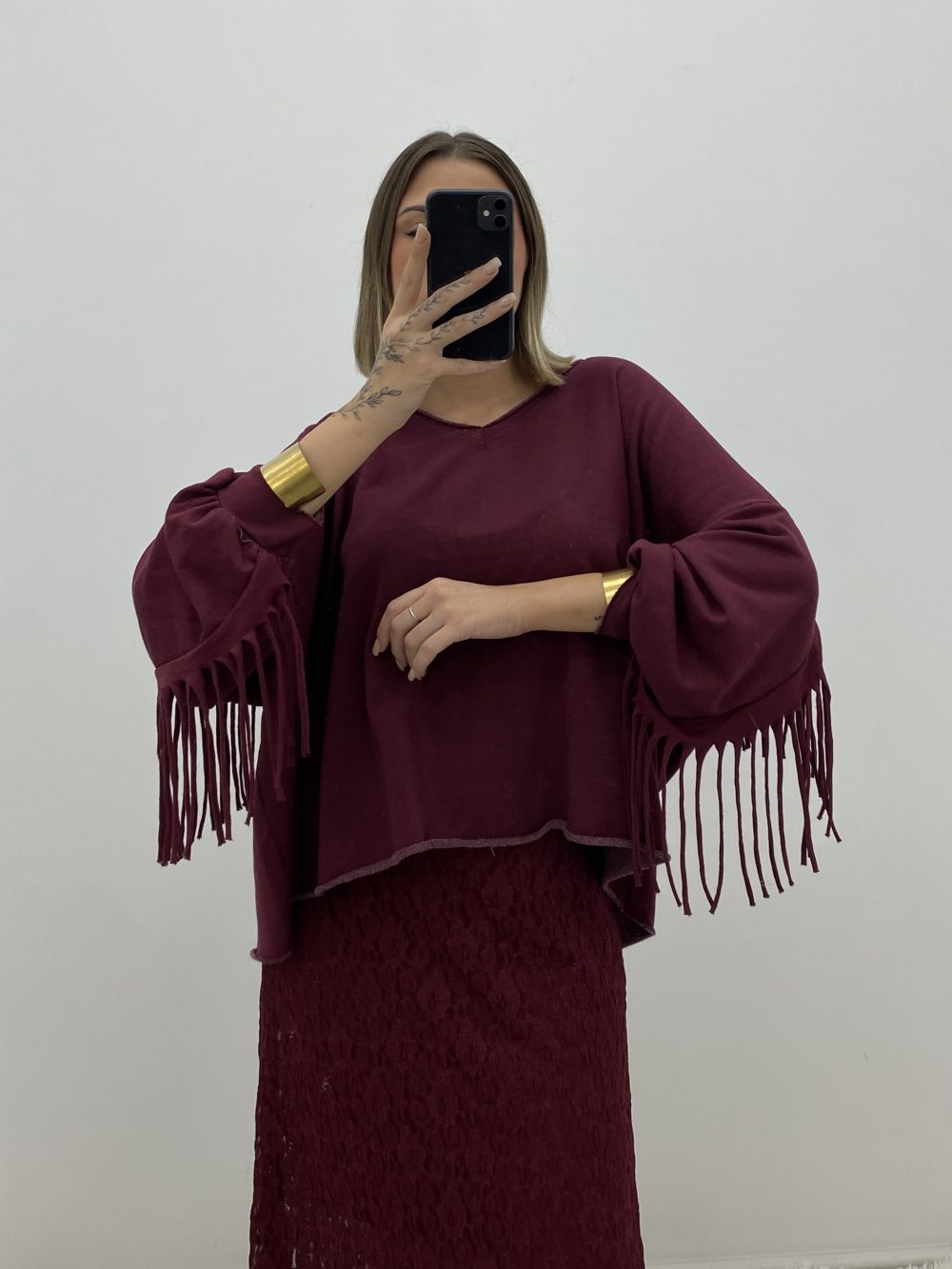SUDADERA FLECOS GRANATE - Imagen 3