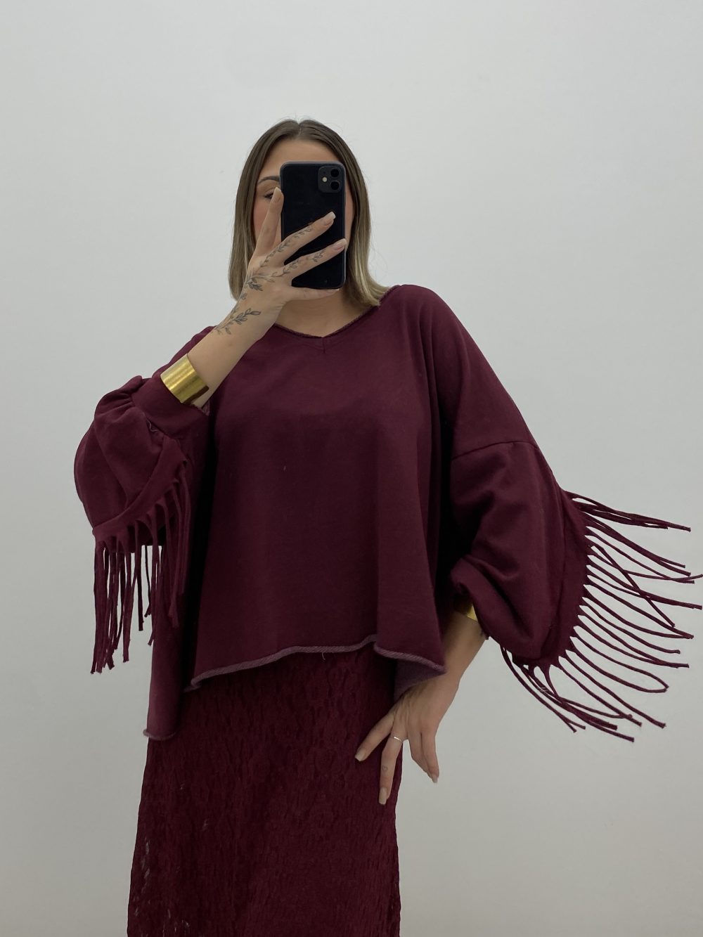 SUDADERA FLECOS GRANATE
