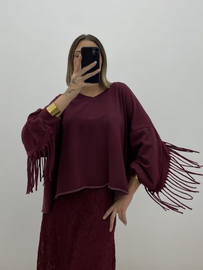 SUDADERA FLECOS GRANATE