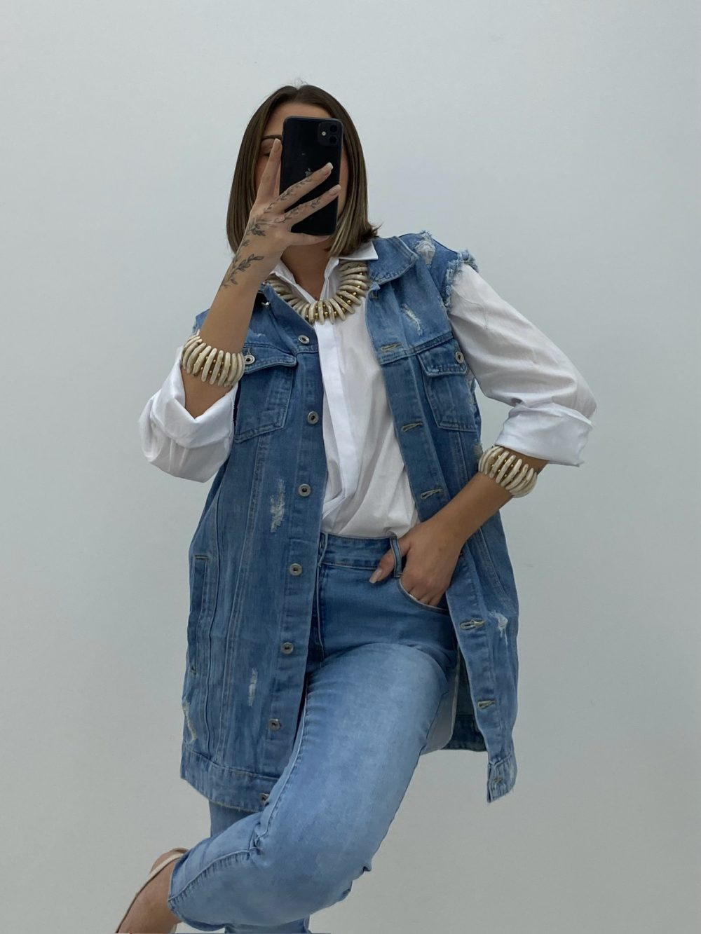 CHALECO DENIM LARGO - Imagen 3