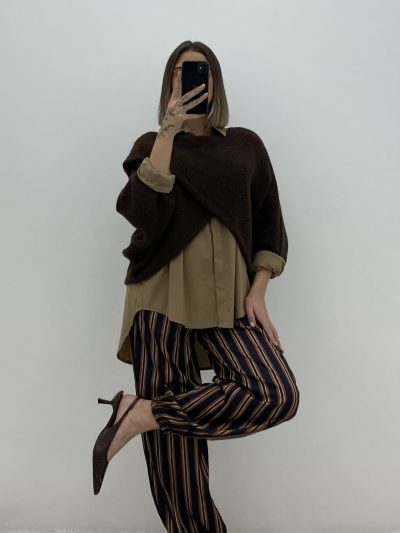 PANTALÓN BOMBACHO RAYAS MARRÓN