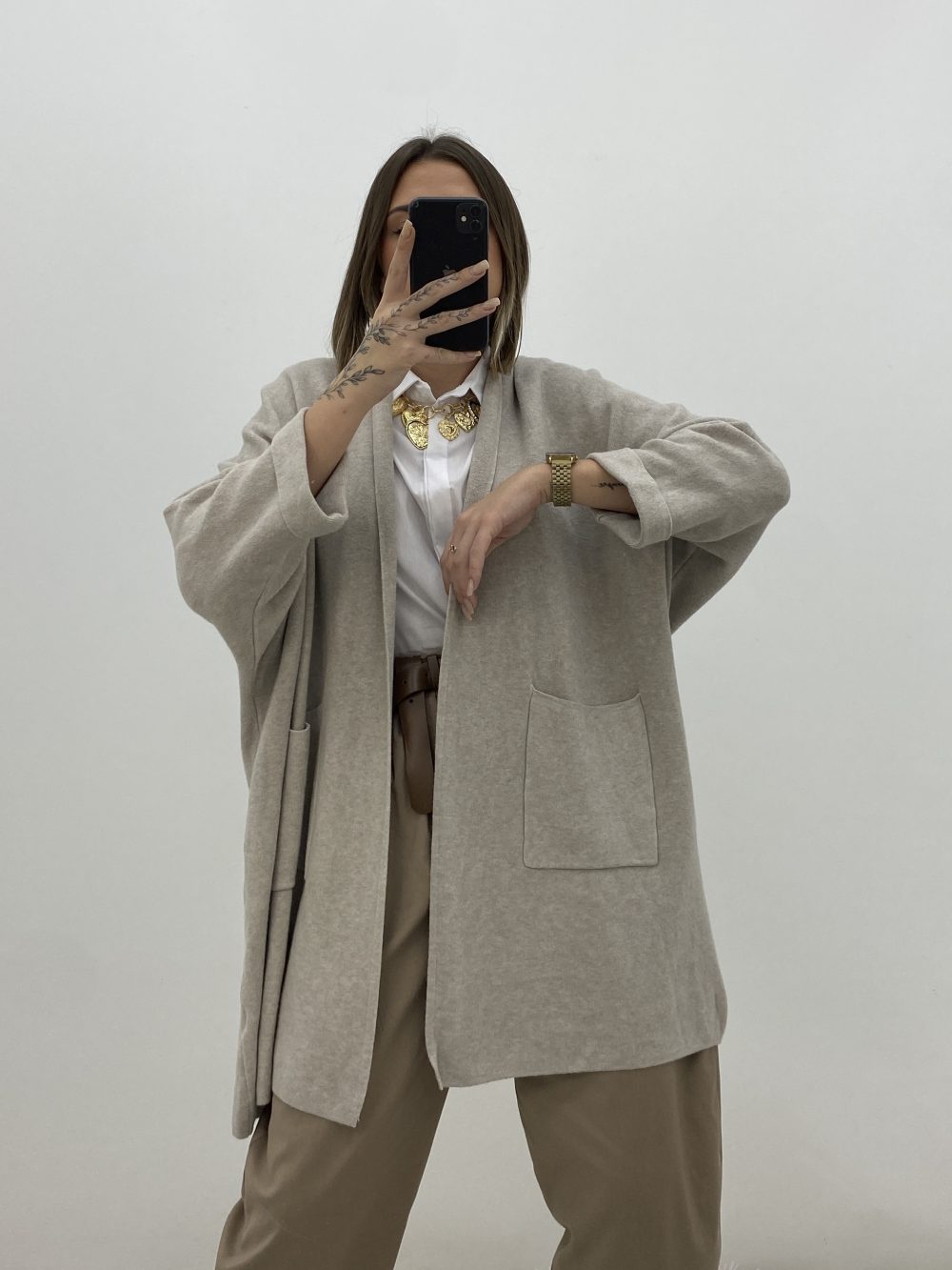 CHAQUETA LARGA BEIGE - Imagen 3