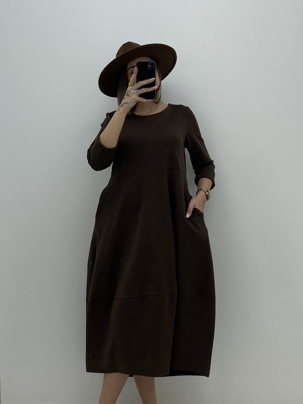 VESTIDO PUNTO ROMA MARRÓN