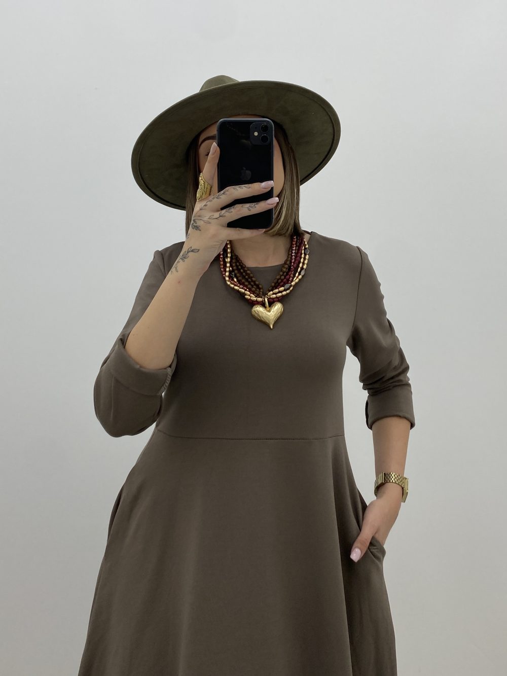 VESTIDO PUNTO ROMA TAUPE - Imagen 3