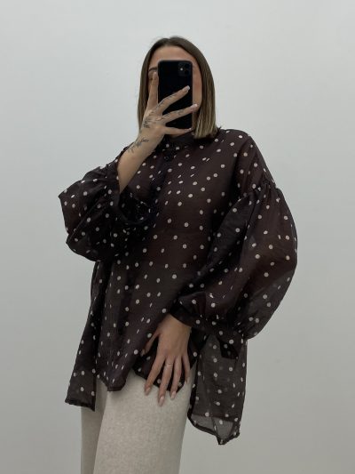 BLUSA GASA TOPO MARRÓN