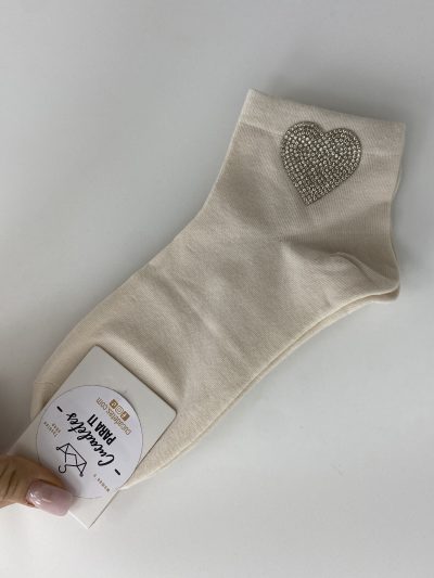 CALCETÍN CORAZÓN BEIGE