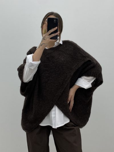 Alternative view of JERSEY LARGO CRUZADO MARRÓN