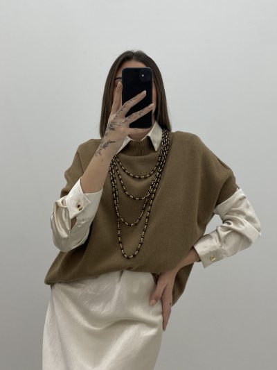 COLLAR VUELTAS MARRÓN - ORO