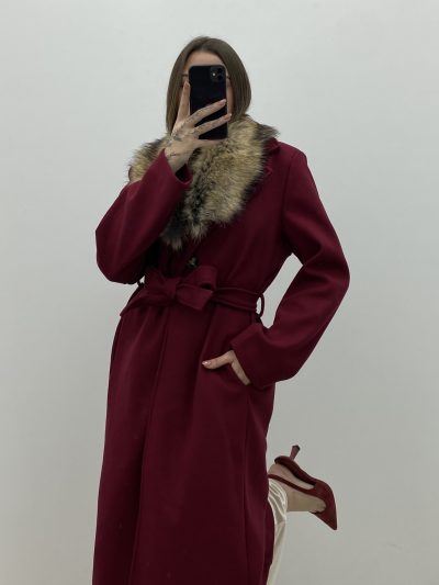 ABRIGO PAÑO CUELLO GRANATE