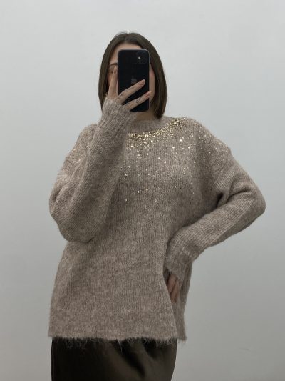 Alternative view of JERSEY LENTEJUELAS CAMEL