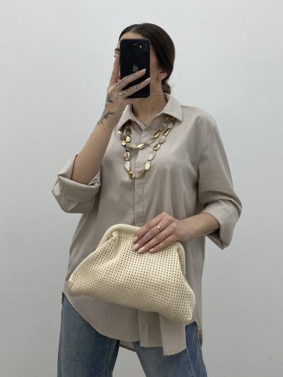 BOLSO DE MANO TEJIDO BEIGE