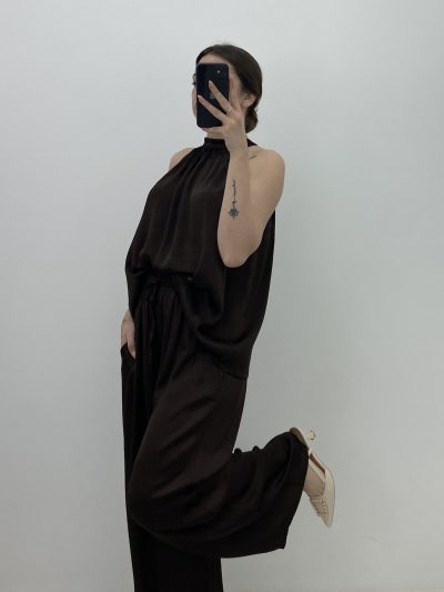 CONJUNTO DE RASO MARRÓN