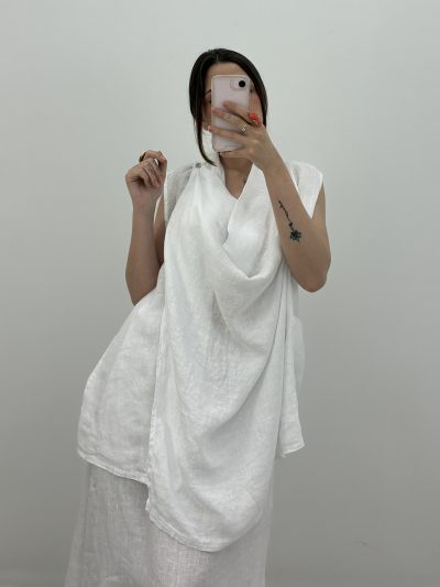BLUSA BOTÓN BLANCA, 100% LINO
