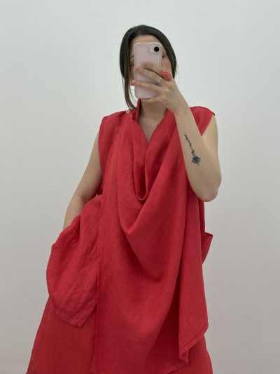 BLUSA BOTÓN ROJA, 100% LINO