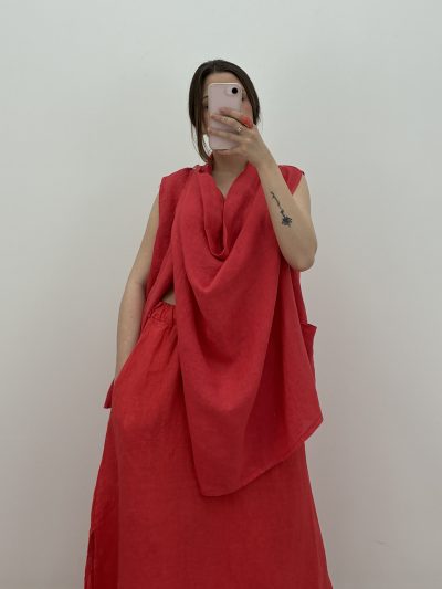 FALDA ROJA, 100% LINO