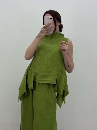 Alternative view of BLUSA CUELLO BARCO VERDE, 100% LINO
