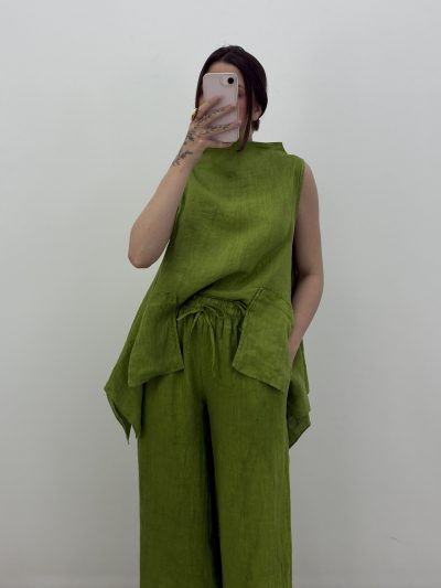 Alternative view of PANTALÓN RECTO VERDE, 100% LINO