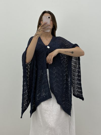 PONCHO BOTÓN CALADO MARINO