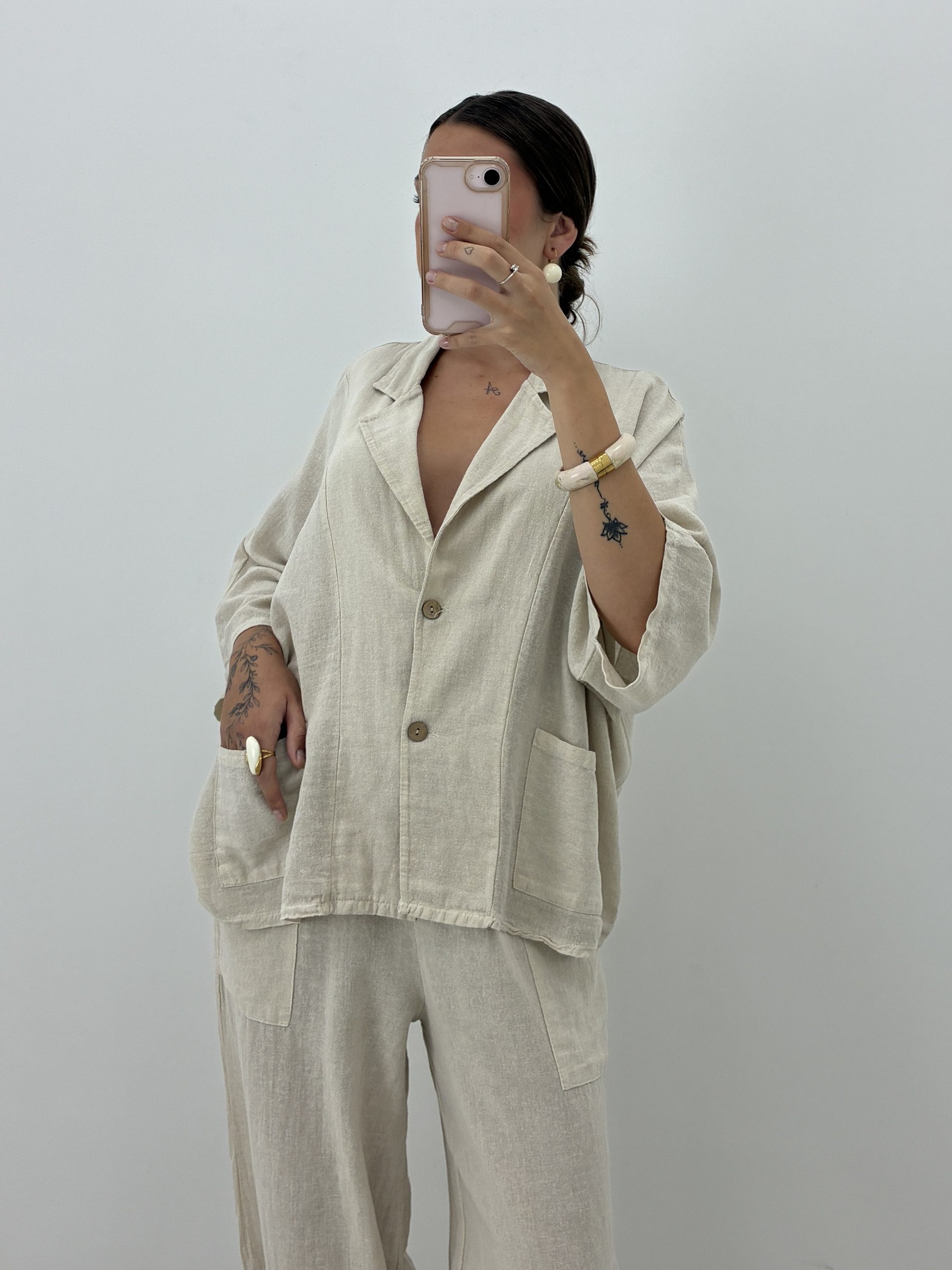 CHAQUETA ALGODÓN MANGA MURCIÉLAGO BEIGE - Imagen 2