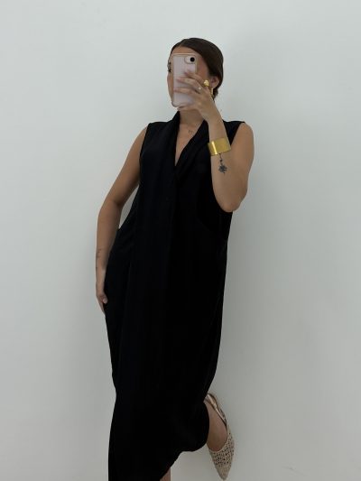 VESTIDO NEGRO CUELLO CASCADA