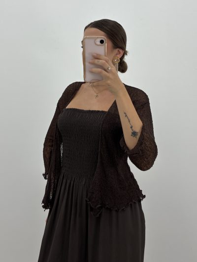 CHAQUETA BOLERO PUNTO FINO MARRÓN
