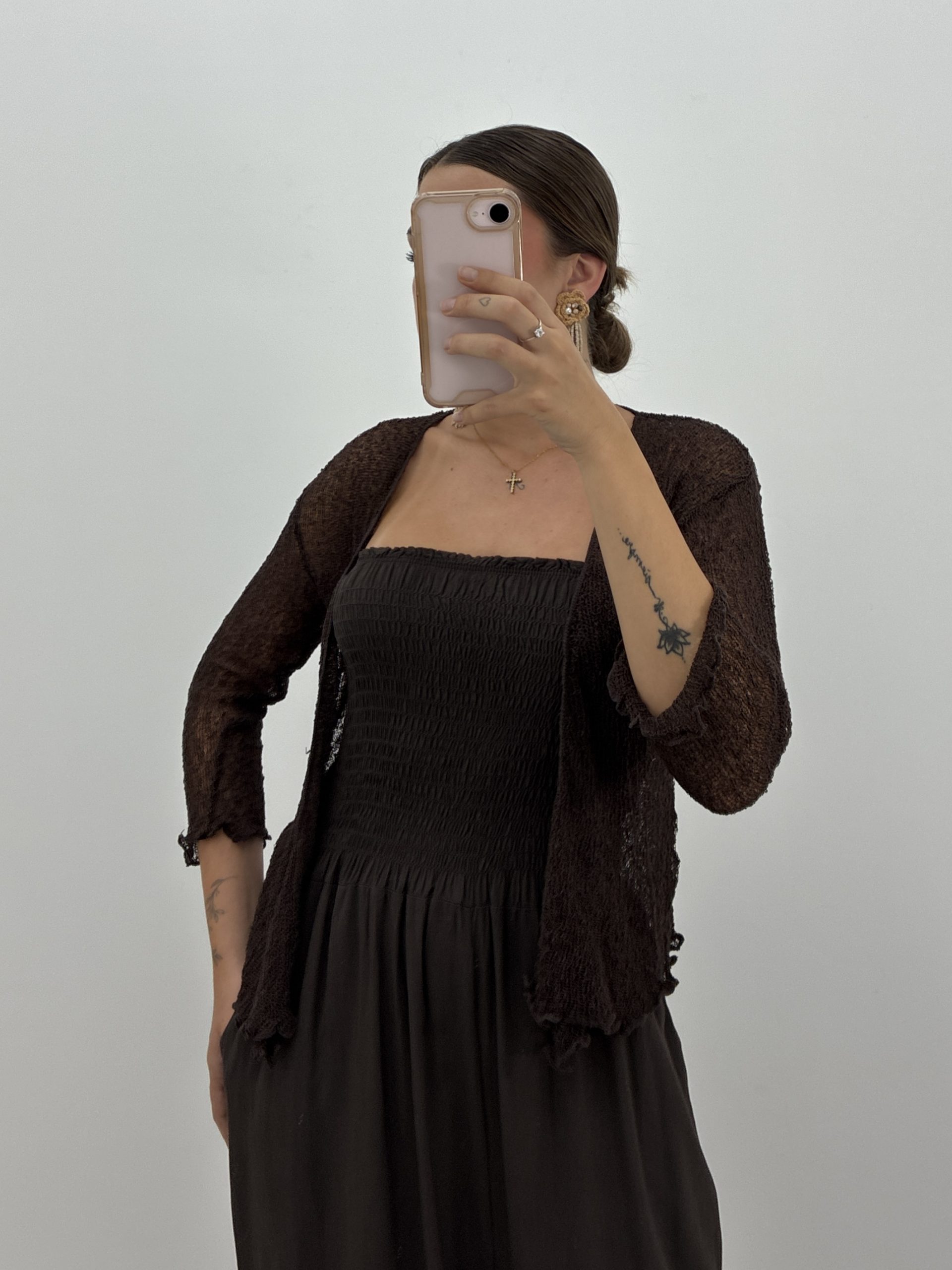 CHAQUETA BOLERO PUNTO FINO MARRÓN - Imagen 3