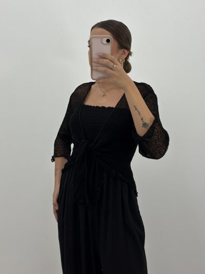 CHAQUETA BOLERO PUNTO FINO NEGRA