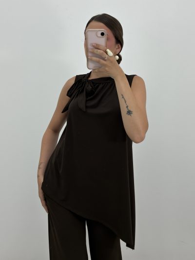 Alternative view of BLUSA CUELLO HALTER LICRA FRÍA MARRÓN