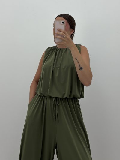 BLUSA TIPO BOMBACHO LICRA FRÍA VERDE OLIVA