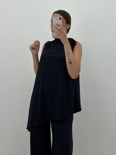 BLUSA CUELLO HALTER LICRA FRÍA MARINO