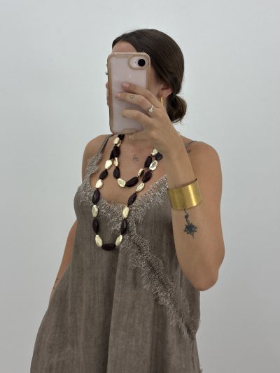 COLLAR LARGO XL MARRÓN Y ORO