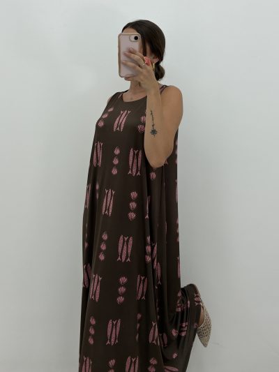 VESTIDO PUNTO FRÍO MARRÓN Y ROSA