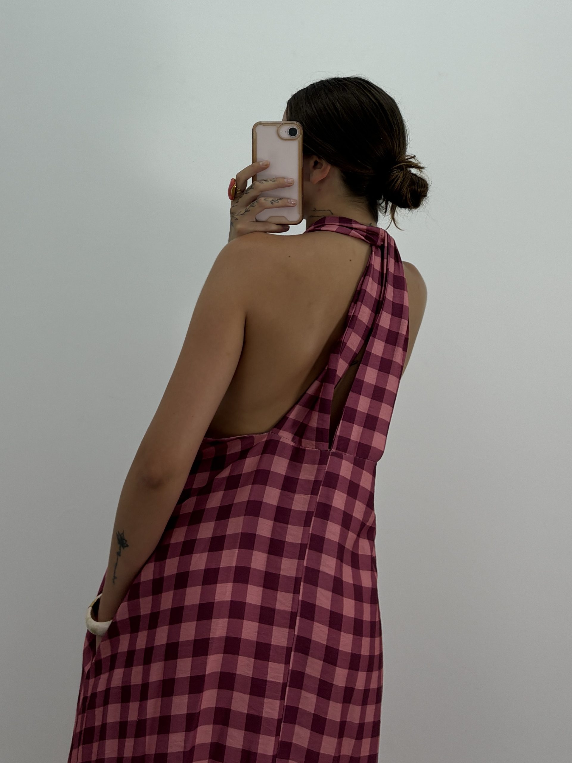 VESTIDO HALTER VICHY FUCSIA - Imagen 3