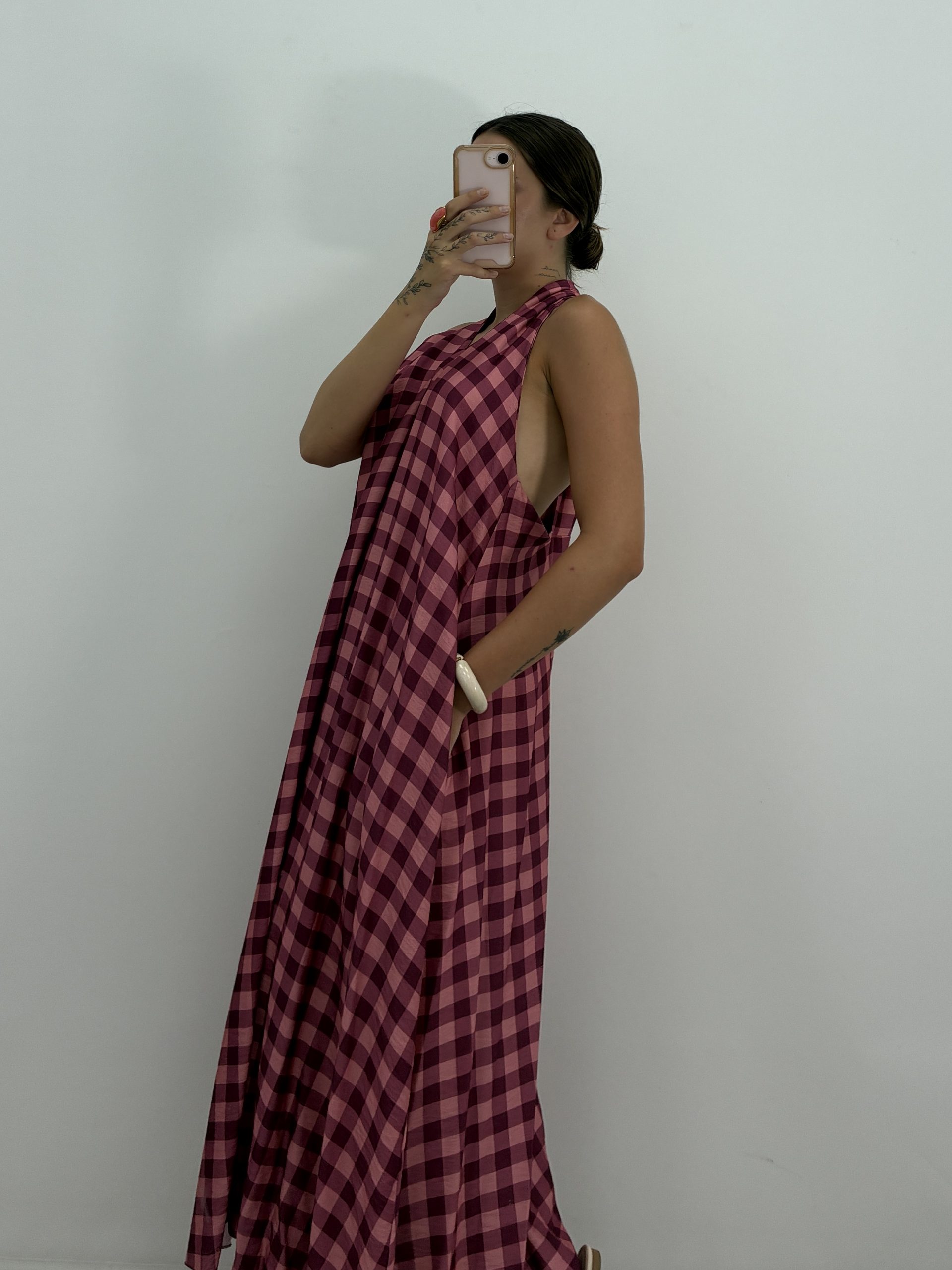 VESTIDO HALTER VICHY FUCSIA - Imagen 4