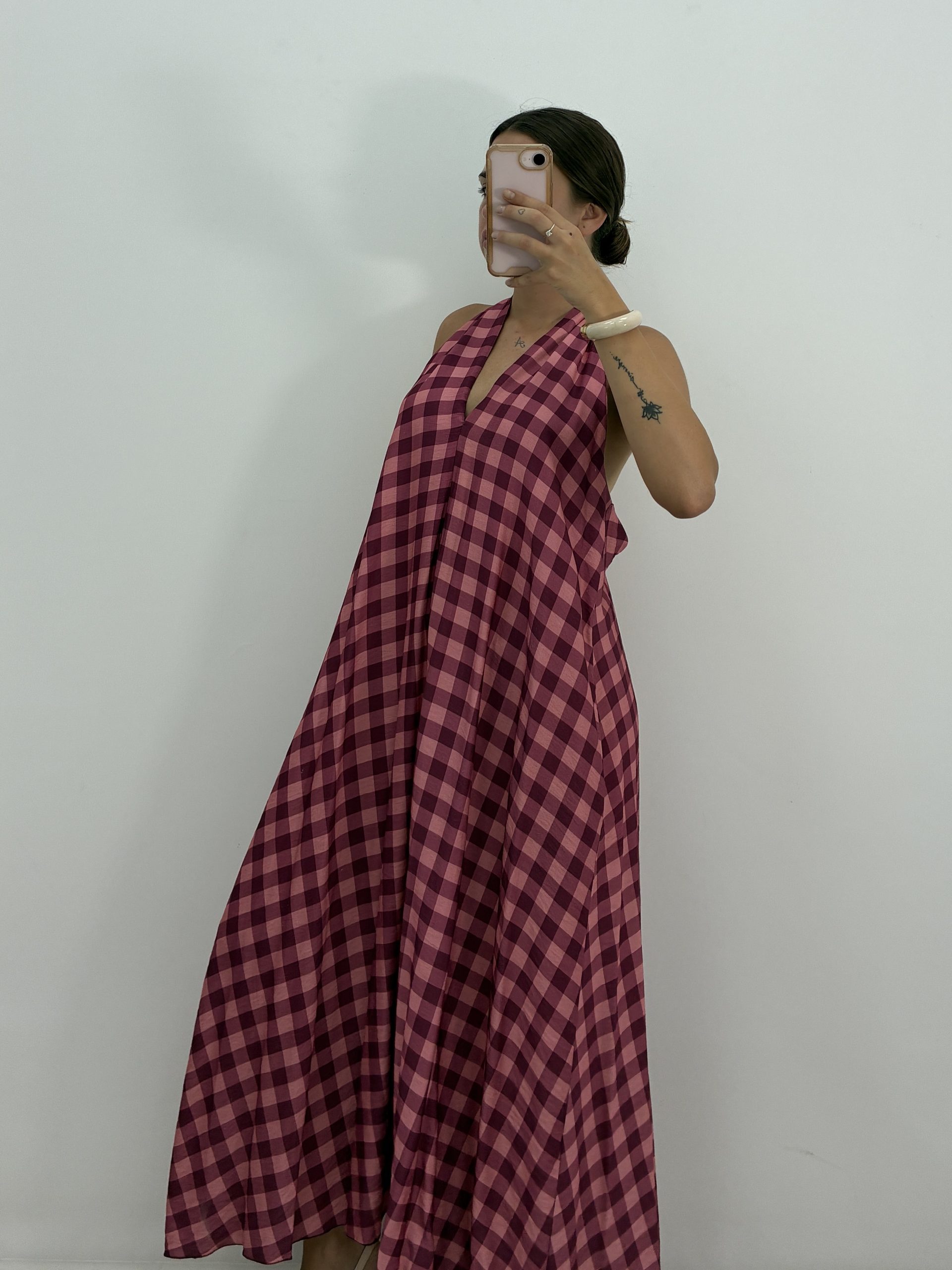 VESTIDO HALTER VICHY FUCSIA