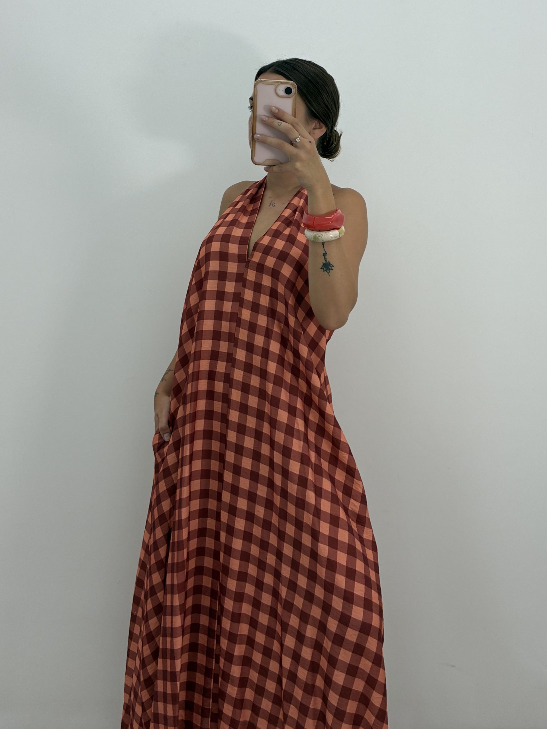 VESTIDO HALTER VICHY TERRACOTA