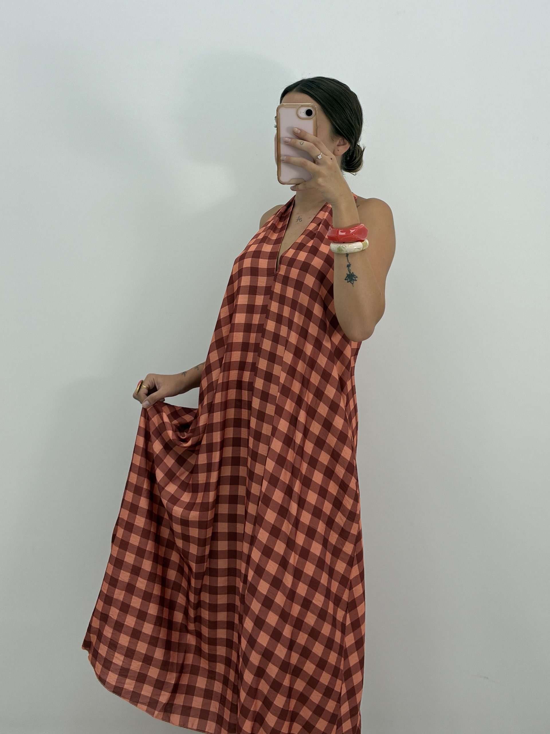 VESTIDO HALTER VICHY TERRACOTA - Imagen 3