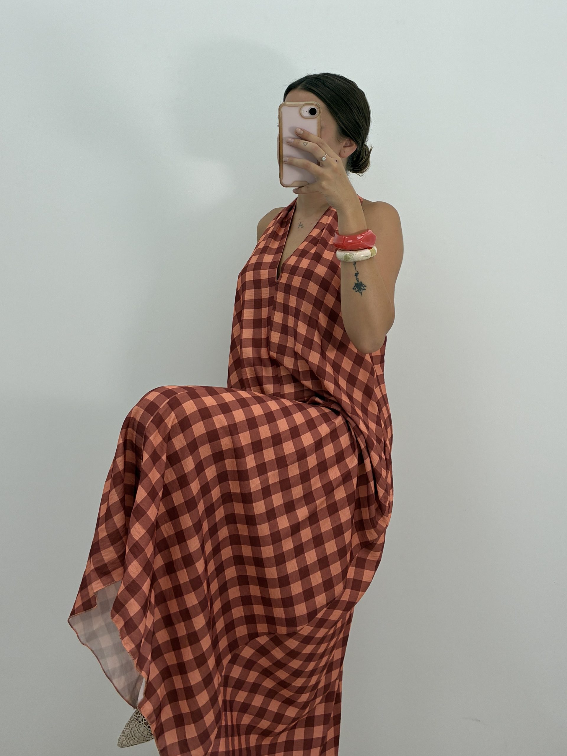 VESTIDO HALTER VICHY TERRACOTA - Imagen 4