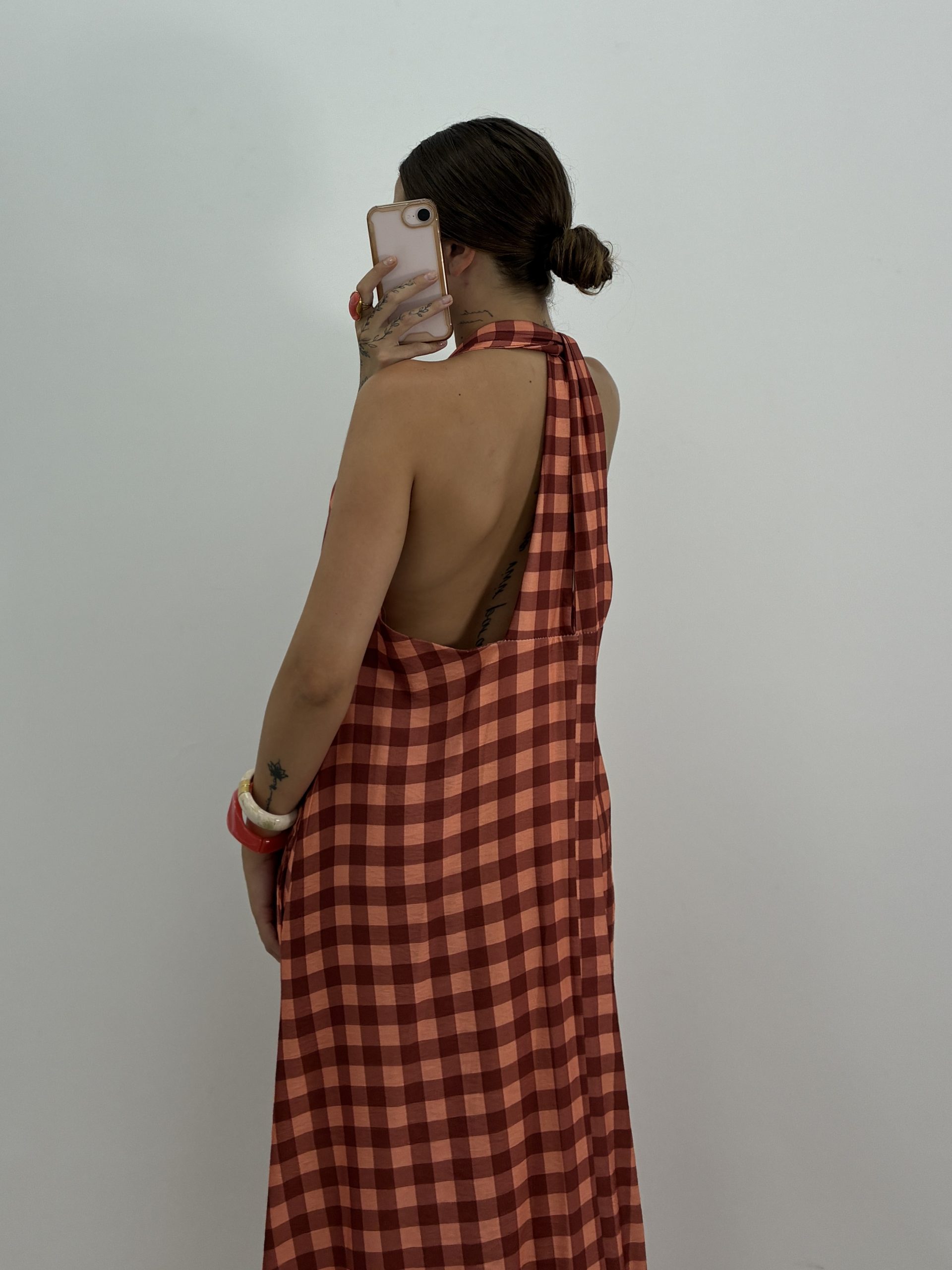 VESTIDO HALTER VICHY TERRACOTA - Imagen 2