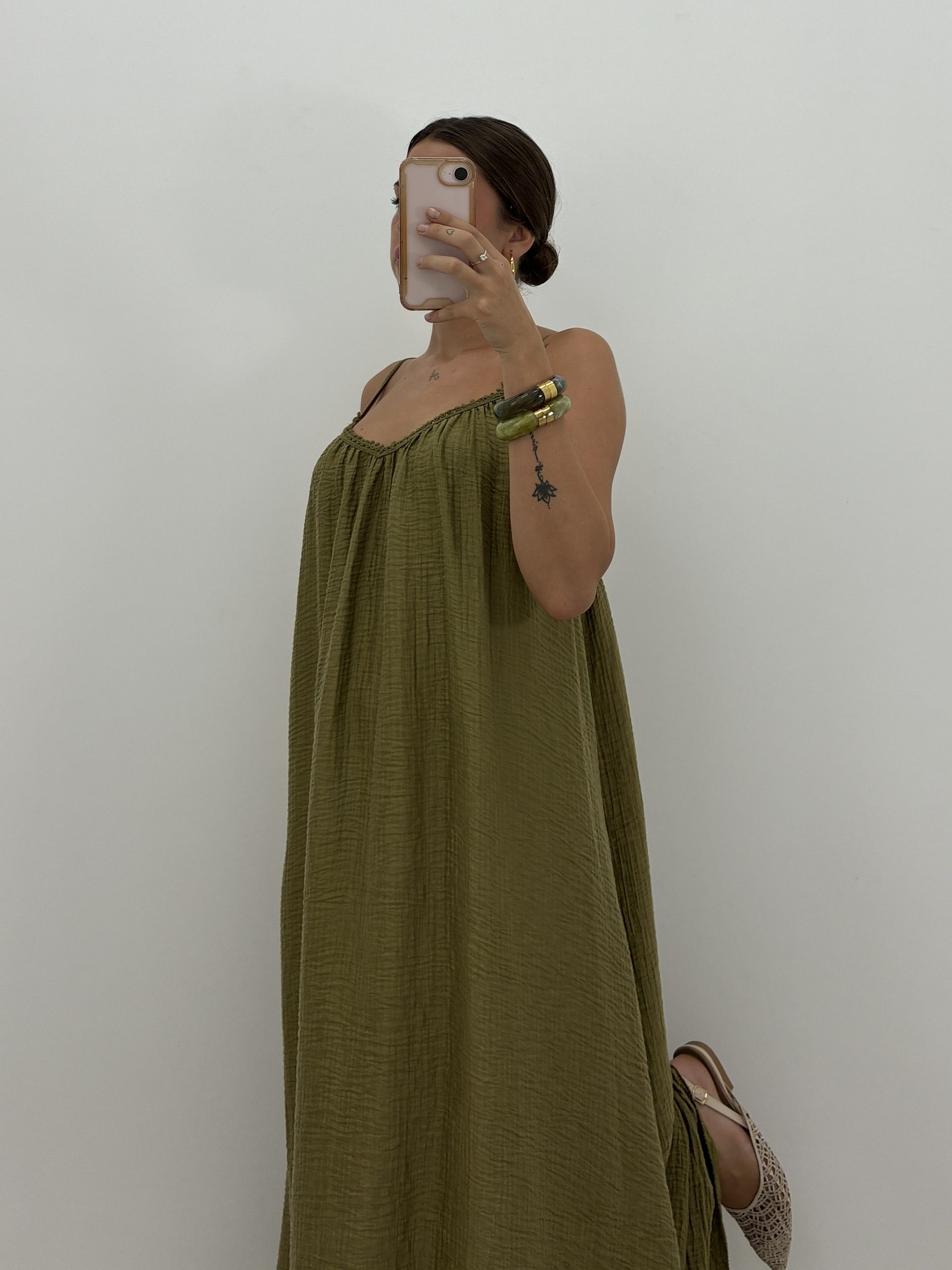 VESTIDO MAXI MUSELINA PISTACHO - Imagen 2