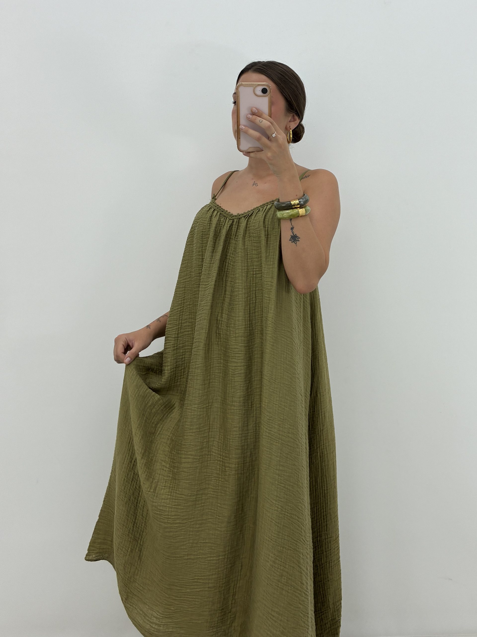 VESTIDO MAXI MUSELINA PISTACHO - Imagen 3