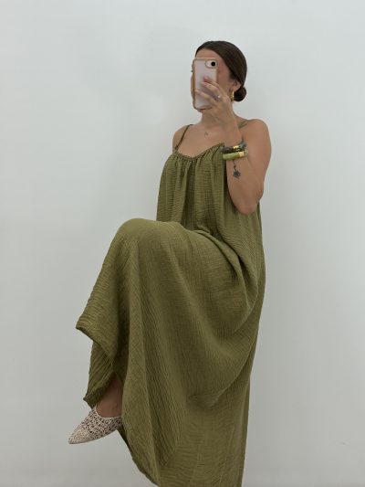 VESTIDO MAXI MUSELINA PISTACHO