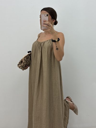 VESTIDO MAXI MUSELINA TOPO