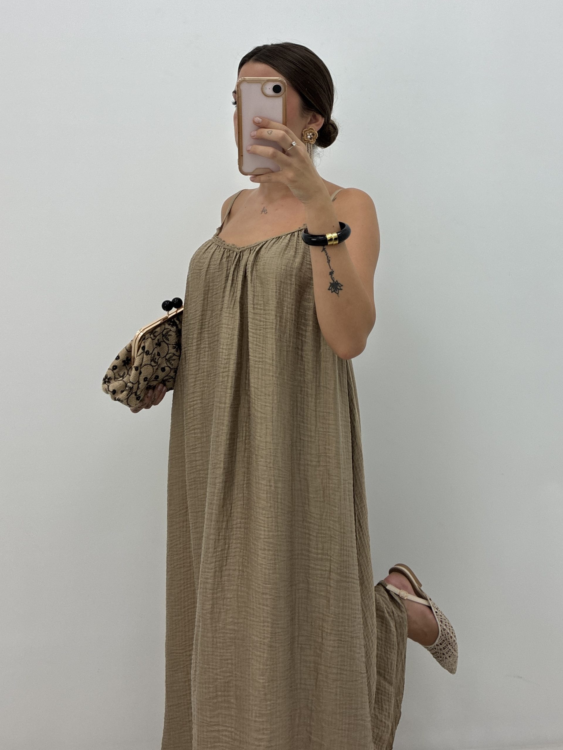 VESTIDO MAXI MUSELINA TOPO