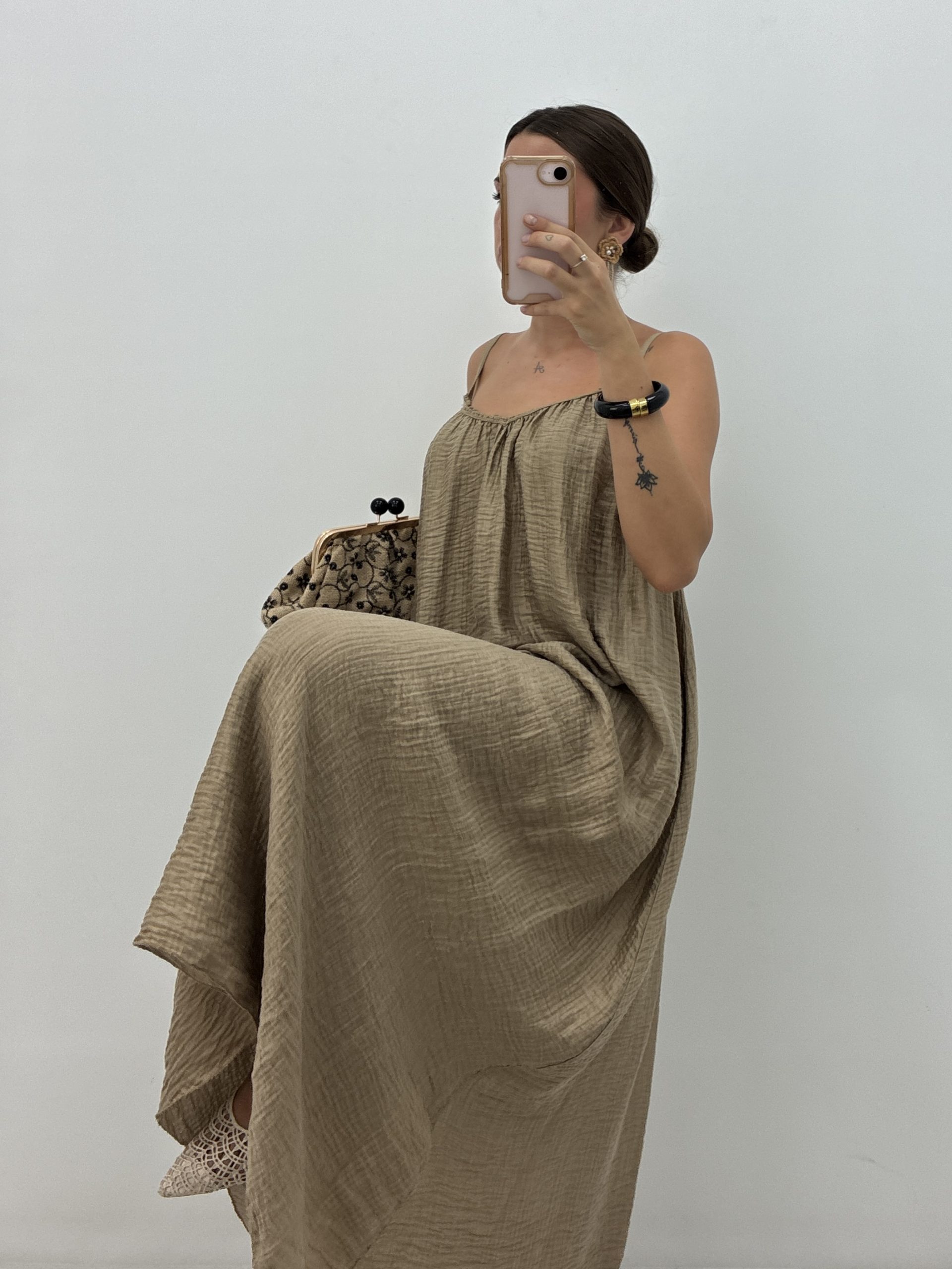 VESTIDO MAXI MUSELINA TOPO - Imagen 2