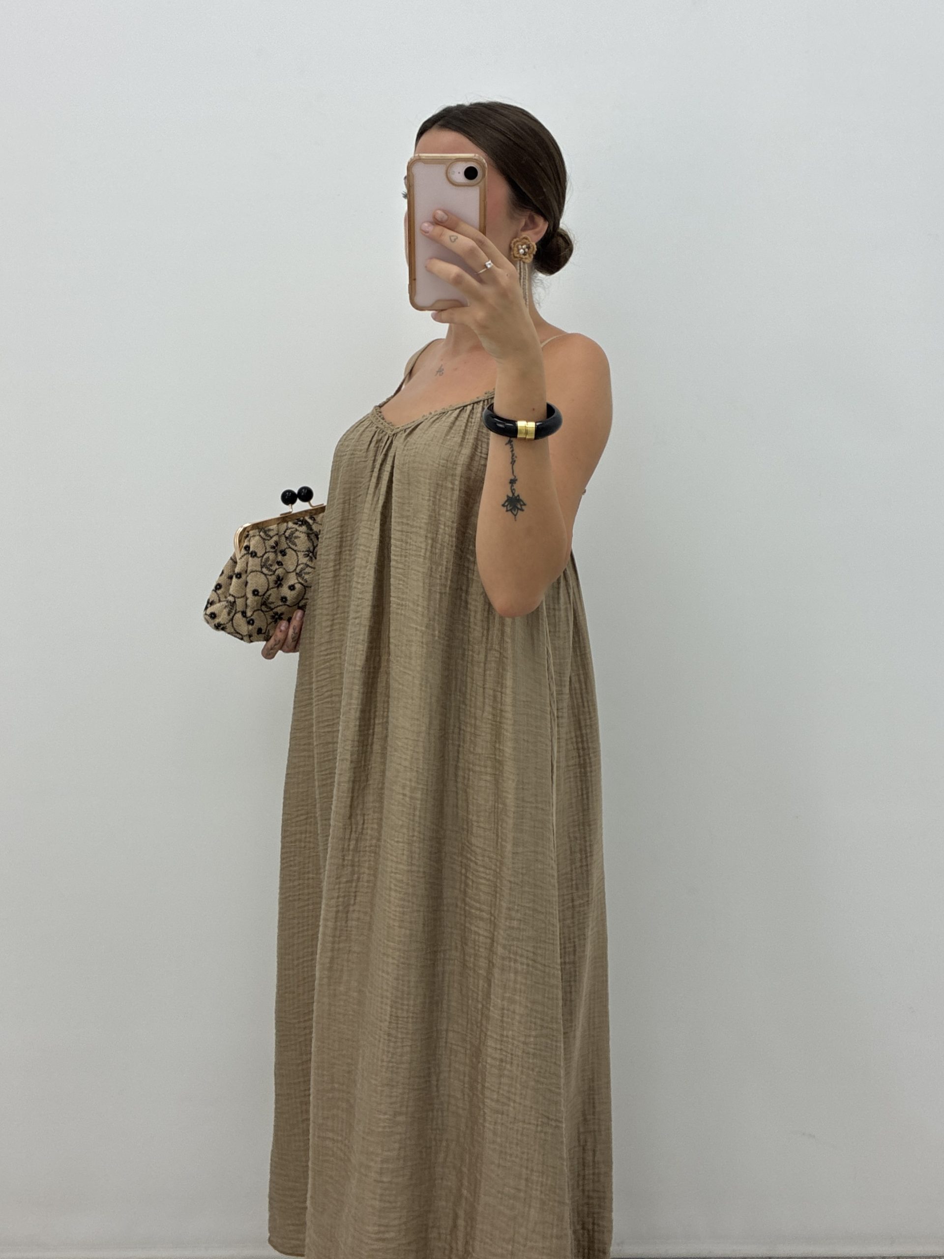 VESTIDO MAXI MUSELINA TOPO - Imagen 3