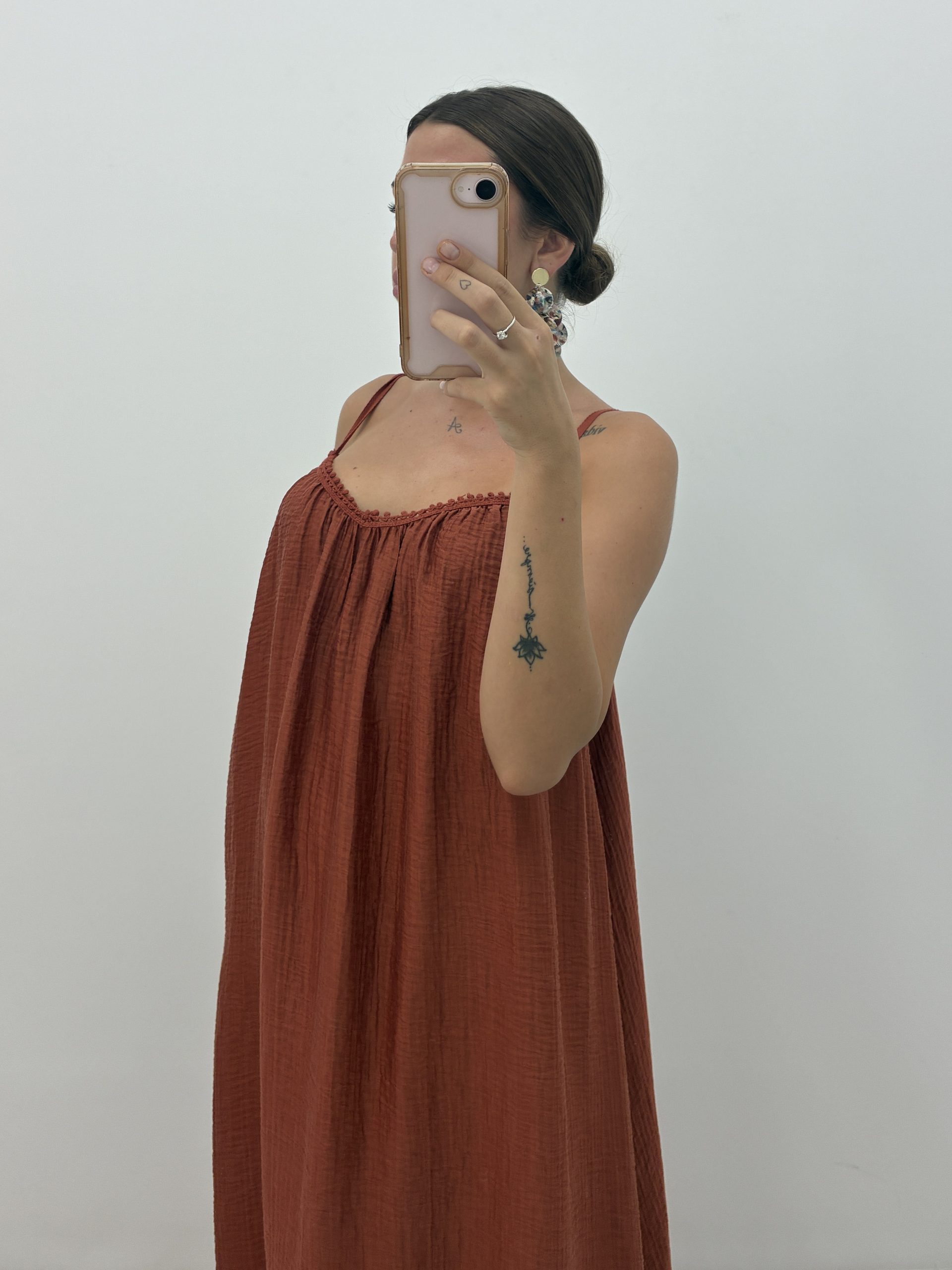 VESTIDO MAXI MUSELINA TEJA - Imagen 4
