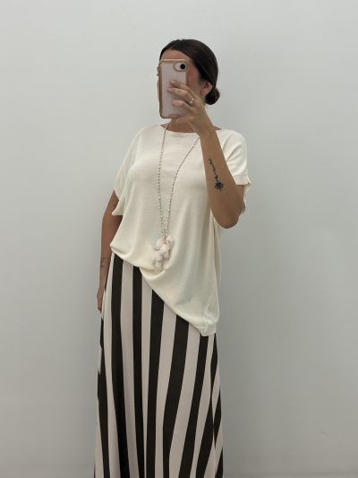 Alternative view of FALDA MIDI LICRA FRÍA RAYAS BEIGE